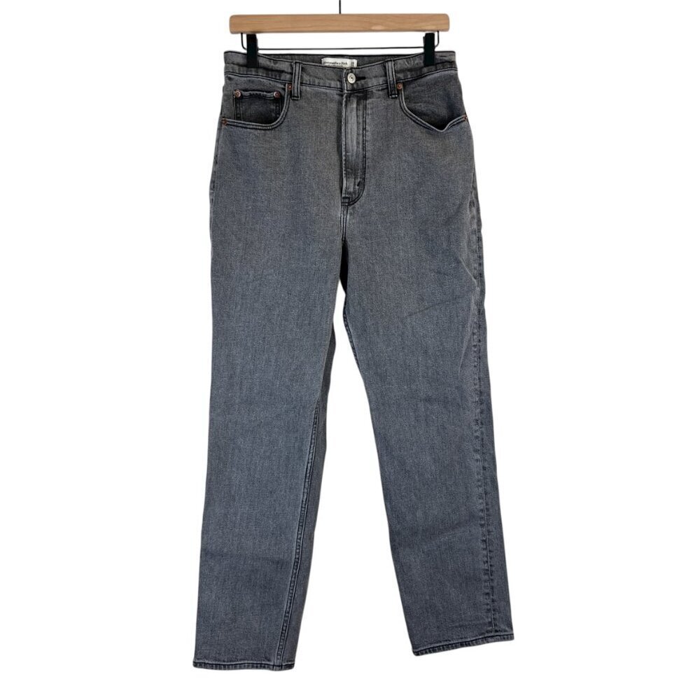 Abercrombie & Fitch Gray Wash Ultra High Rise Ankle Straight Jeans Long